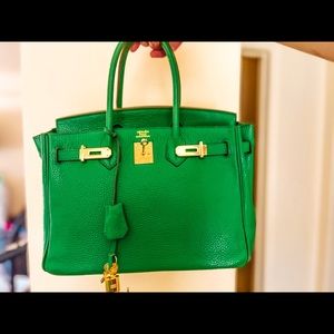 Size 30 bamboo green with gold hardware Birkin style bag